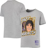 Mitchell & Ness Youth Mitchell & Ness Pete Maravich Heathered Gray New Orleans Jazz Hardwood Classics King of the Court Player T-Shirt
