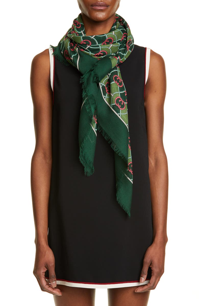 Gucci Interlocking G Print Wool & Silk Scarf, Alternate, color, 