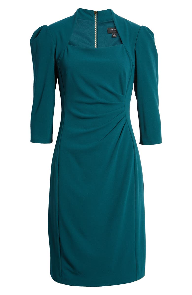 Tahari ASL Side Ruched Puff Shoulder Sheath Dress, Alternate, color, 