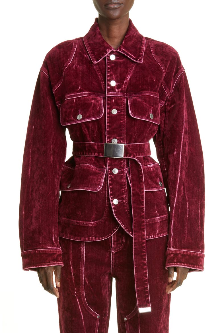 Belted Velvet Denim Jacket, Main, color, 5000 AUBERGINE