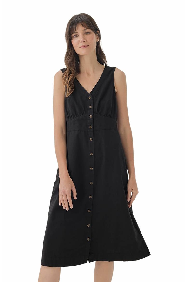 Canopy Linen Blend Button-Front Dress Made with Organic Cotton, Alternate, color, Black