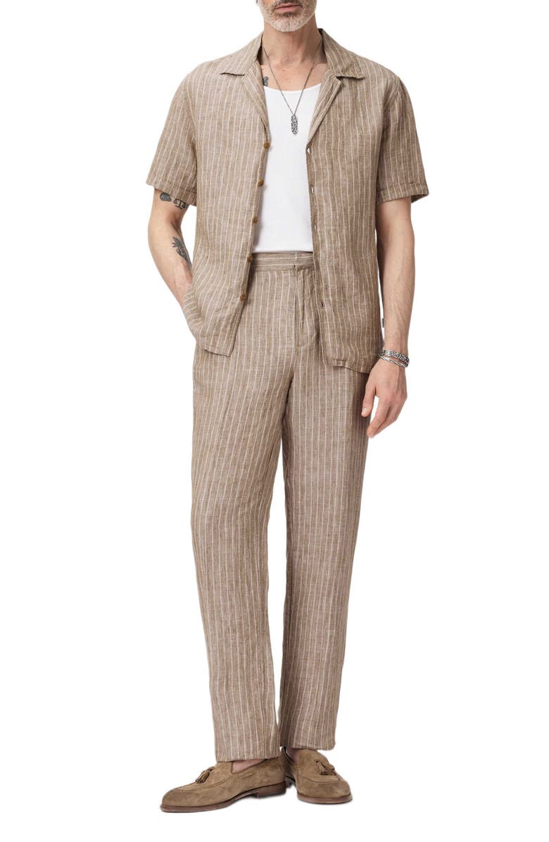 John Varvatos Grady Stripe Linen Camp Shirt, Alternate, color, Faded Twine