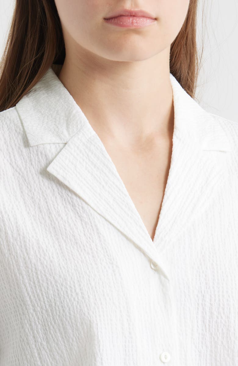Eileen Fisher Notch Collar Stretch Organic Cotton Button-Up Shirt, Alternate, color, White