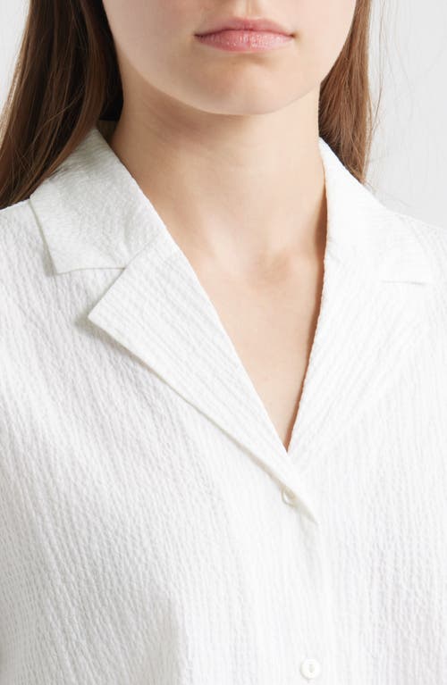 Eileen Fisher Notch Collar Stretch Organic Cotton Button-up Shirt In White