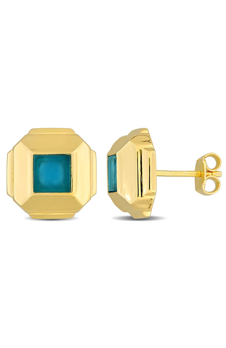 Julianna B. Blue Agate Square Stud Earrings Yellow Silver, Main, color, Blue Agate