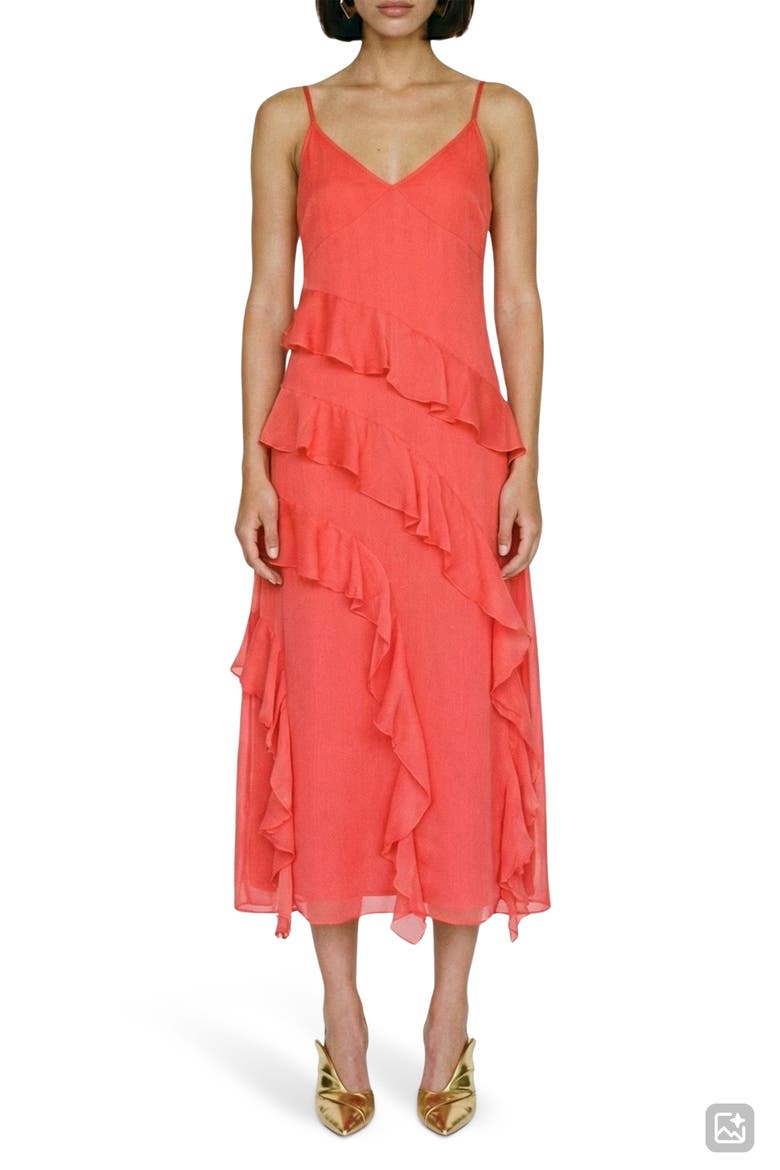 Smilla Ruffle Midi Dress, Main, color, POINSETTIA