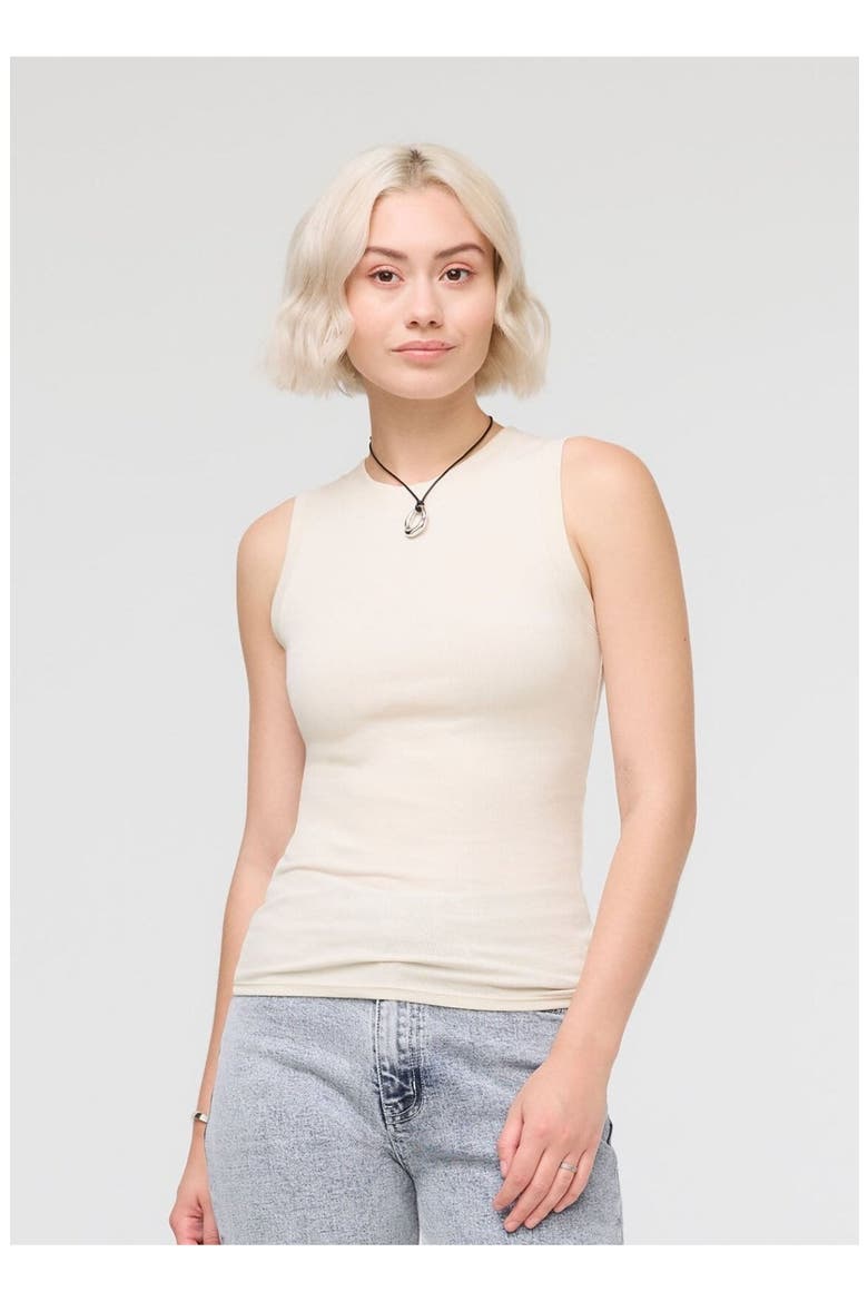 Ribbed Pima High Neck Tank, Main, color, Ecru