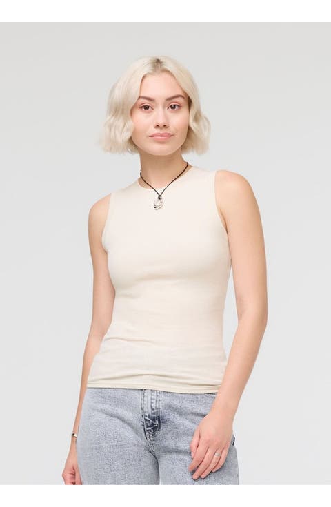 Ribbed Pima High Neck Tank