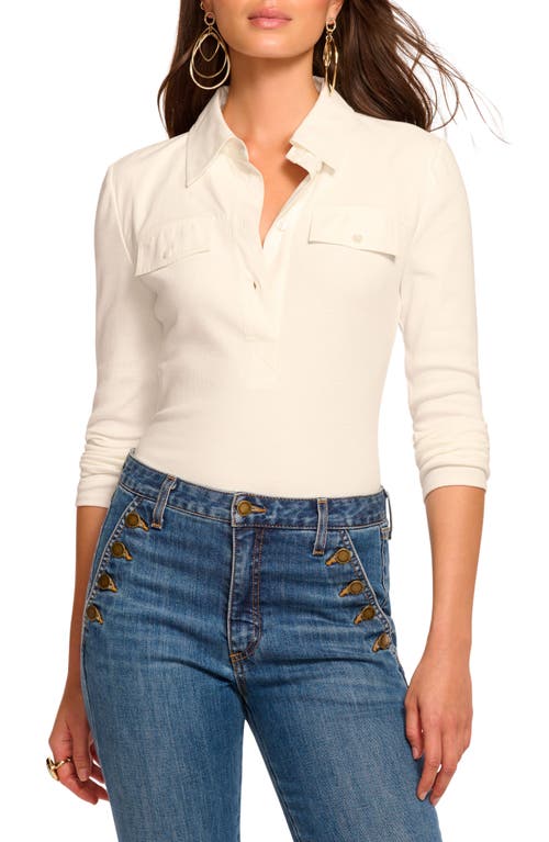 Ramy Brook Laurenza Long Sleeve Rib Polo In White
