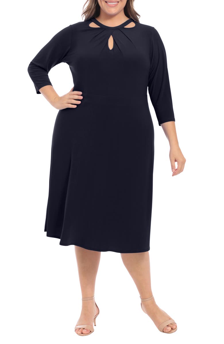 London Times Keyhole Midi Fit & Flare Dress, Main, color, 