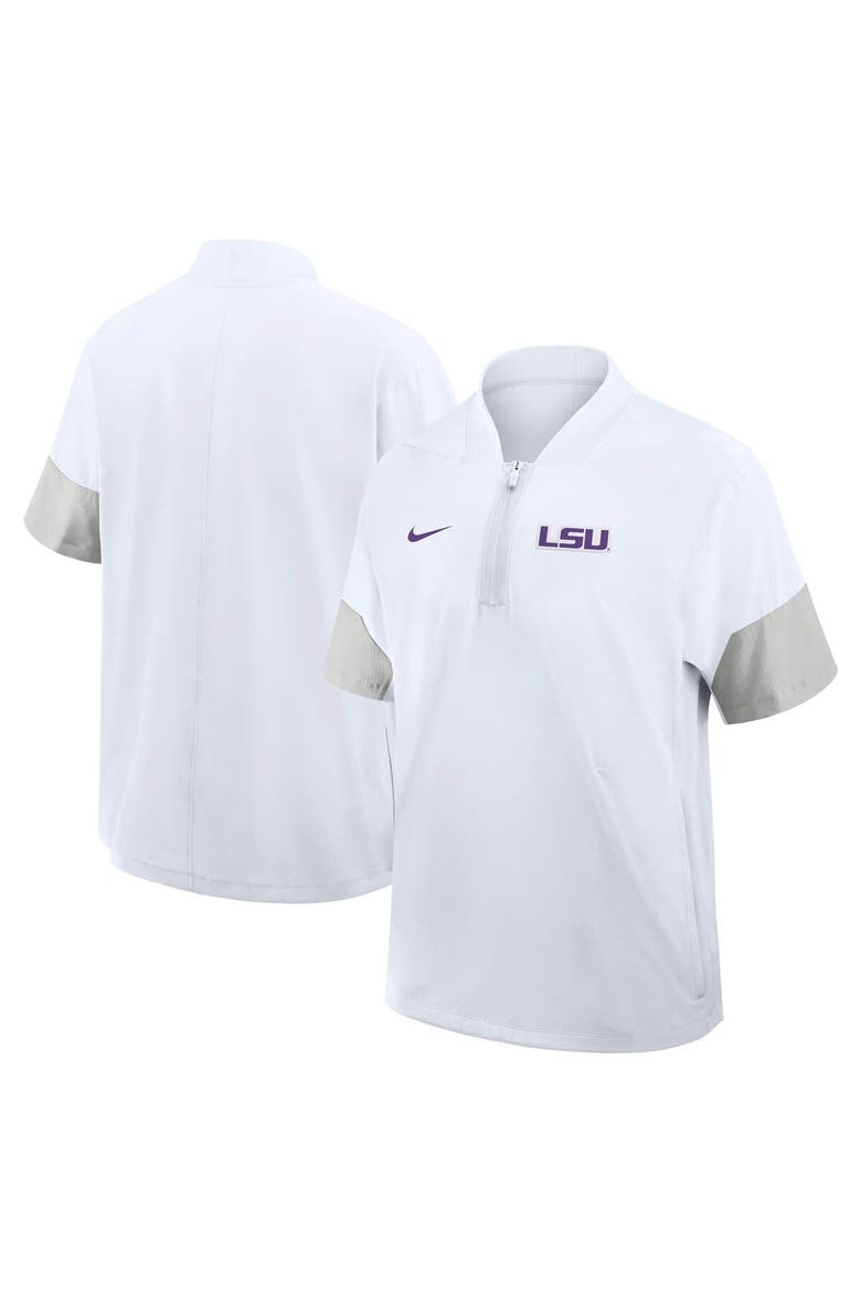 Men's Nike White LSU Tigers 2025 Sideline Short Sleeve Quarter-Zip Coach Jacket, Alternate, color, White