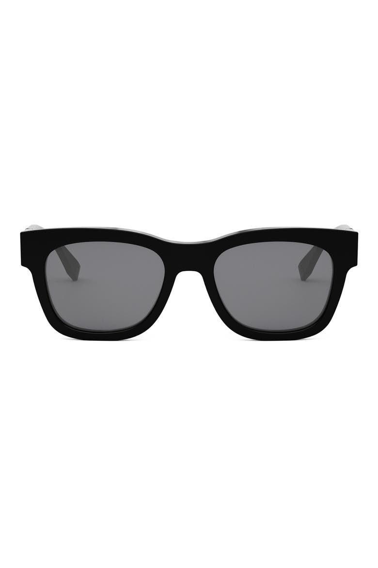 'Fendi Diagonal 51mm Square Sunglasses, Main, color, SHINY BLACK / SMOKE