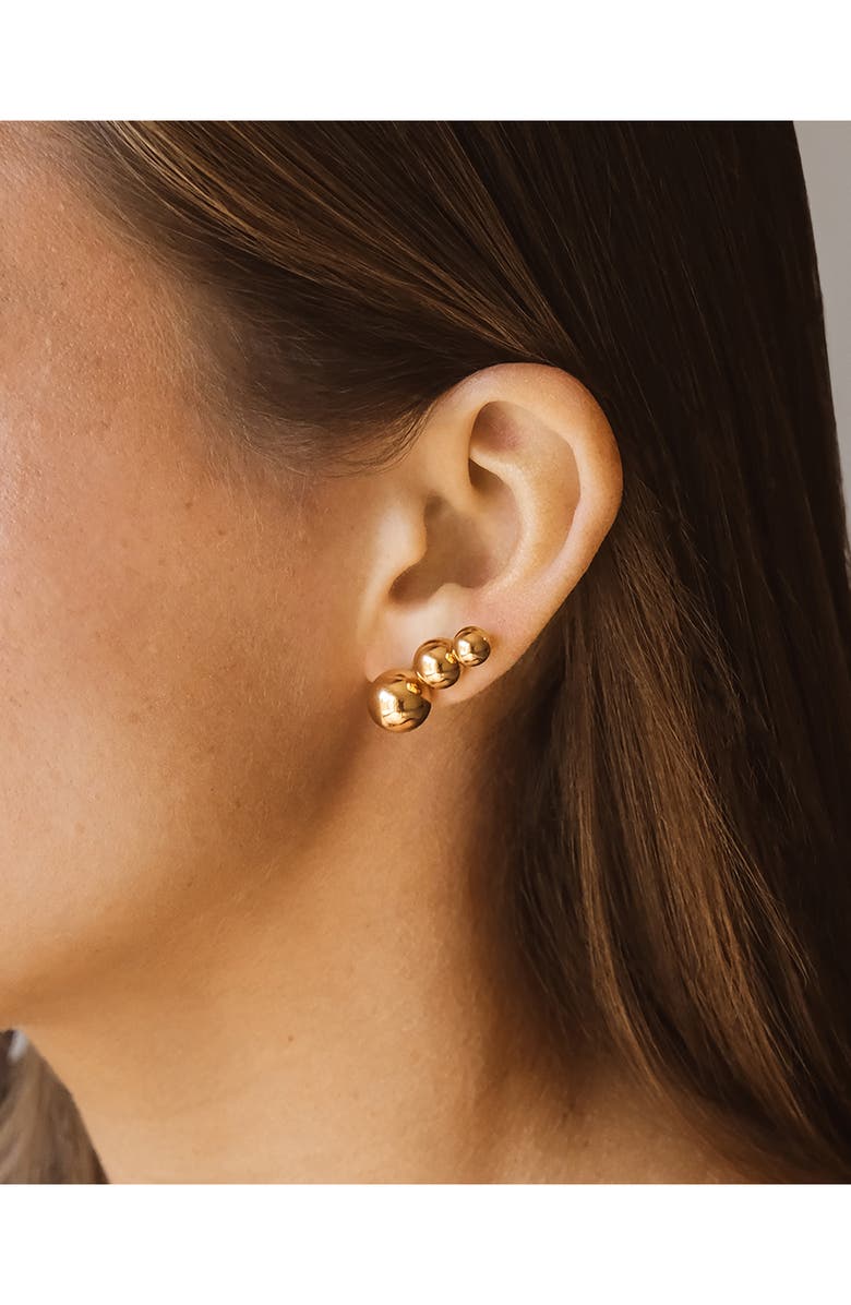 Sterling Forever Set of 3 Polished Sphere Stud Earrings, Alternate, color, Gold