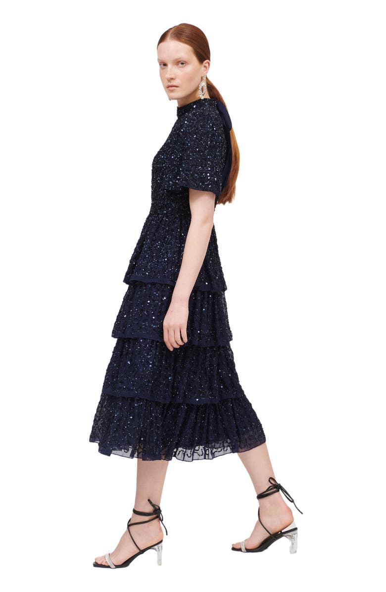 BEAUUT Occasion Embellished Sequin Beaded Evening Midi Dress, Alternate, color, Mid Night Blue