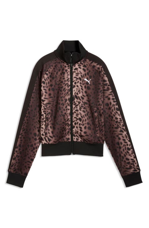 T7 Leo Luxe Leopard Zip Front Sweatshirt