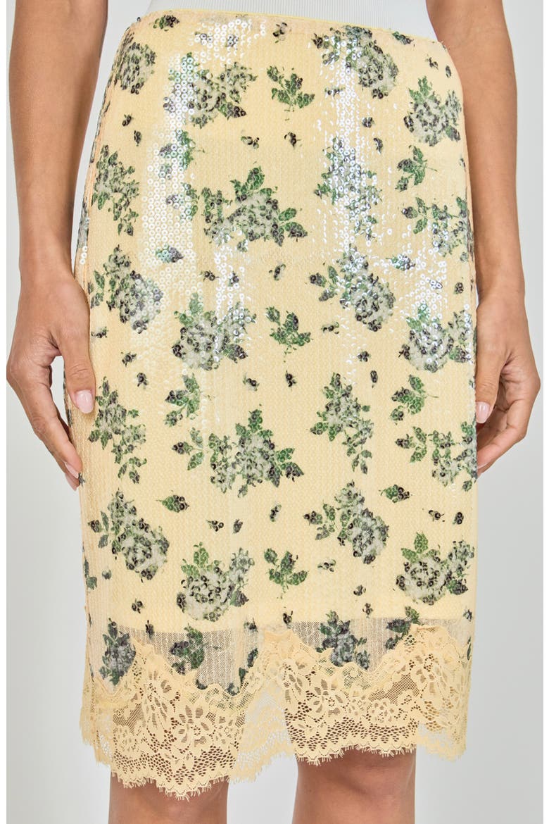 Floral Sequin Skirt with Lace Hem, Alternate, color, LEMON MULTI