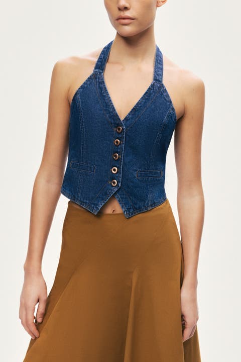 Halter Neck Denim Vest