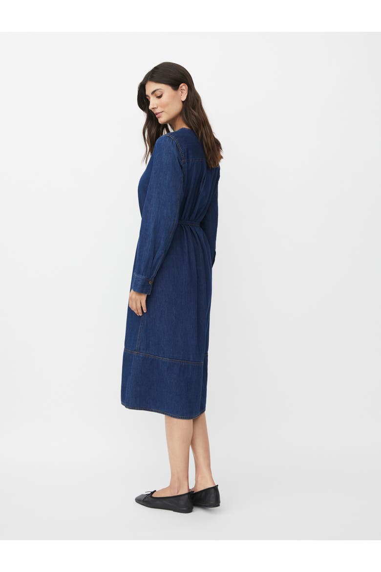 Long Sleeve V-Neck Denim Midi Dress, Alternate, color, Dark Denim