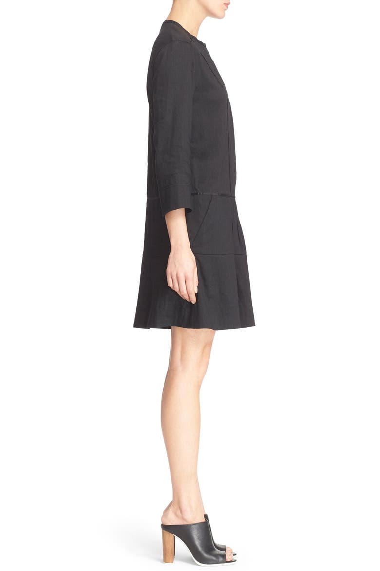 Pleated Drop Waist Linen Blend Dress, Alternate, color, BLACK