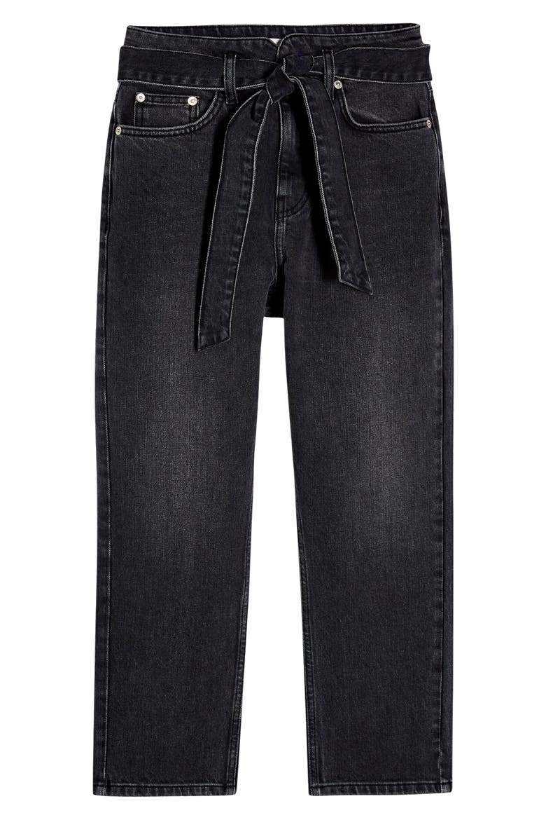 Paperbag Waist Straight Leg Jeans, Alternate, color, WASHED BLACK