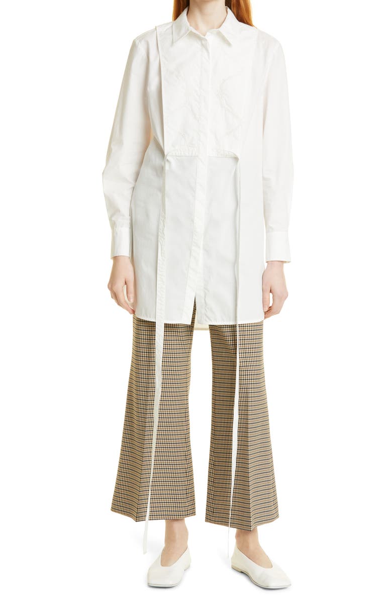 Rebecca Taylor Embroidered Cotton Bib Blouse, Main, color, Snow