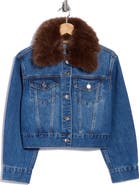 ELIE ELIE TAHARI Faux Fur Collar Denim Jacket