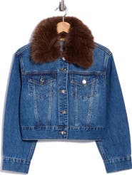 ELIE ELIE TAHARI Faux Fur Collar Denim Jacket
