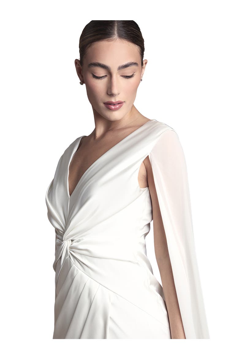 Cape Sleeve Satin Maxi Dress, Alternate, color, Ivory