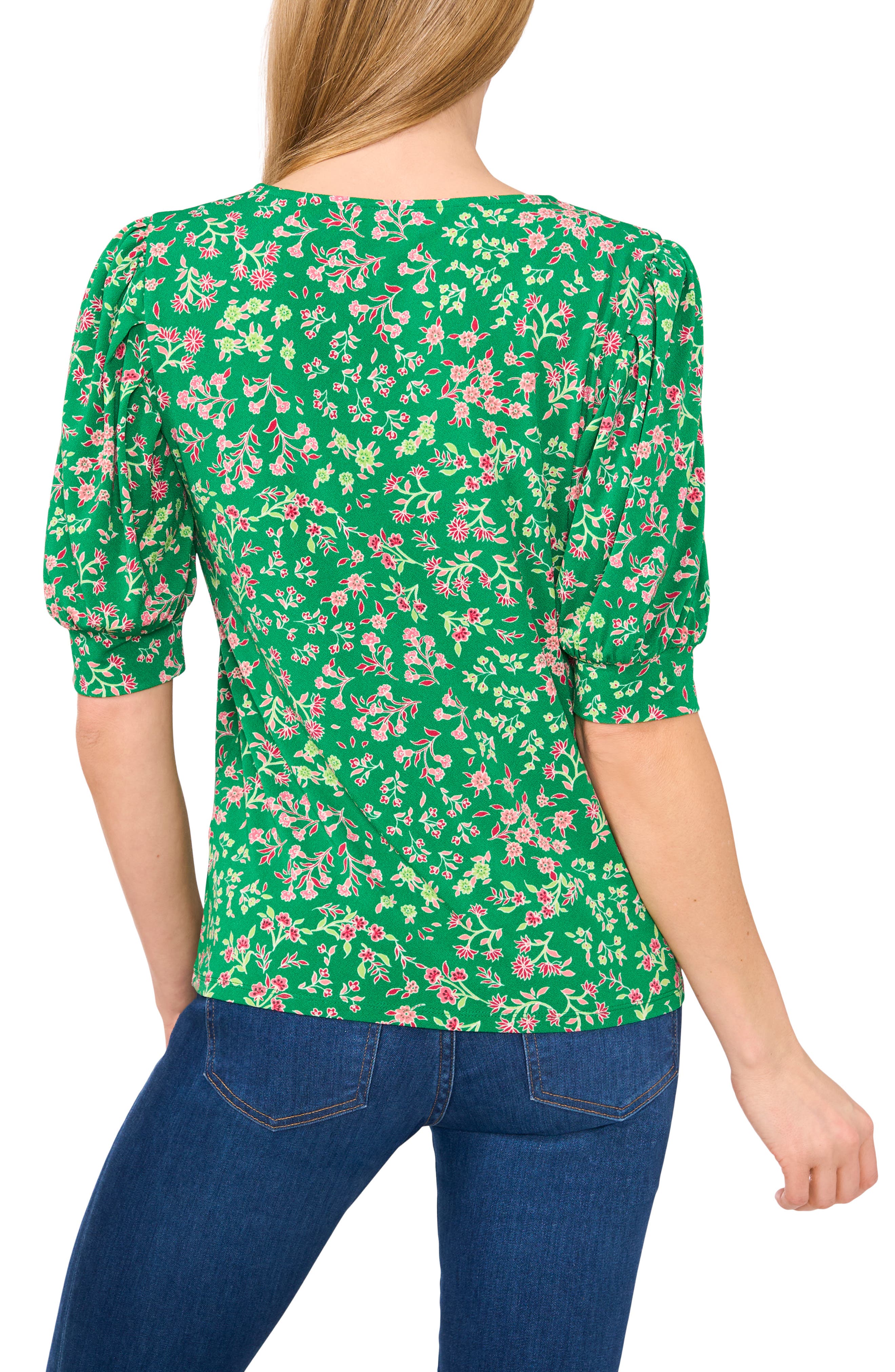 Floral Print Puff Sleeve Top - image 2