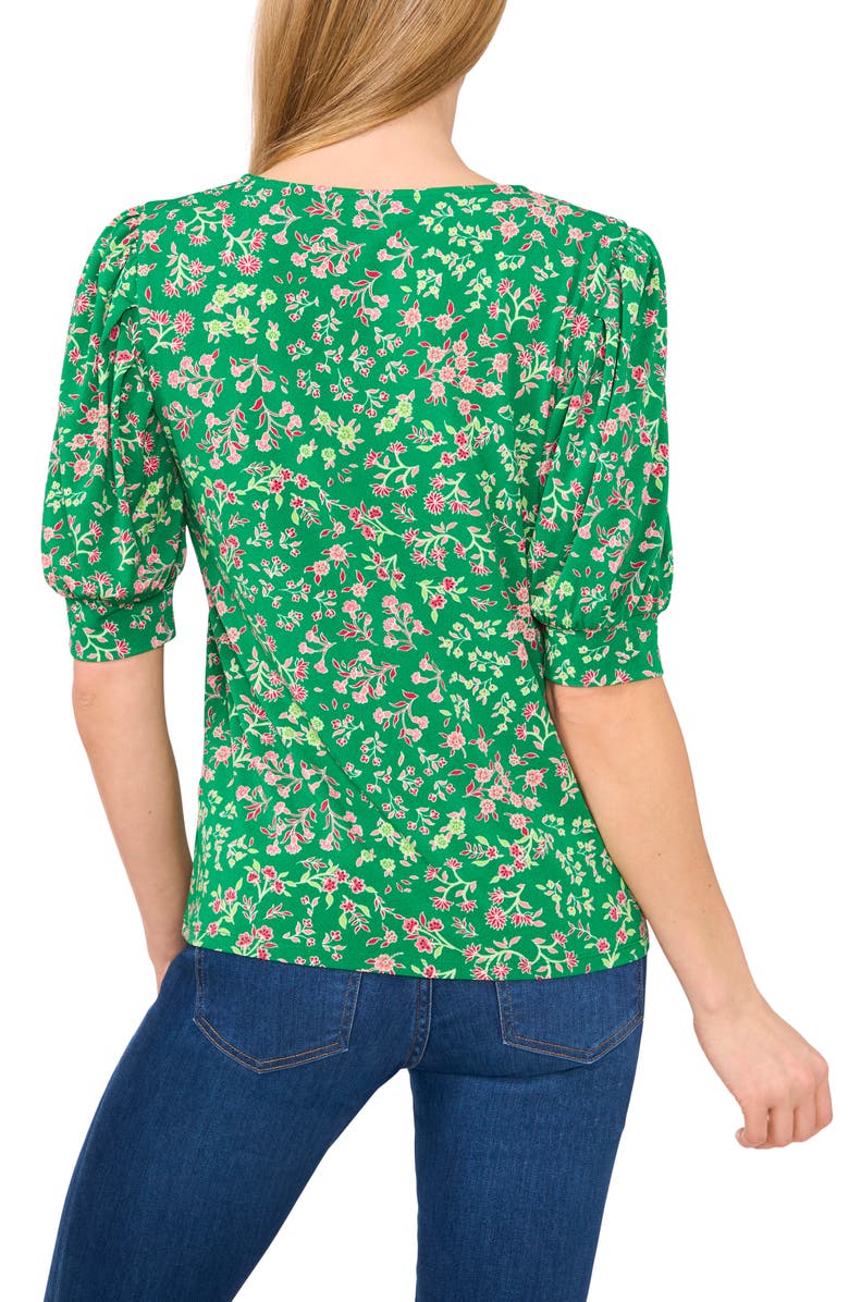 CeCe Floral Print Puff Sleeve Top, Alternate, color, Medium Green