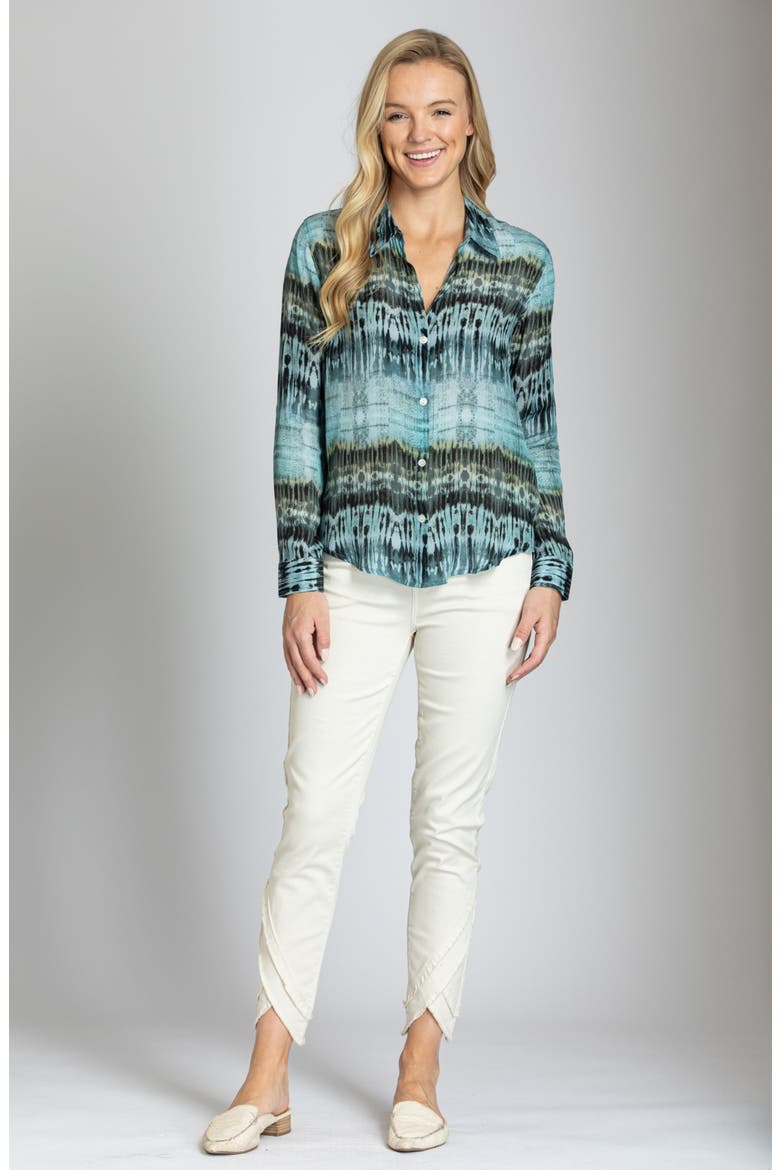 Abstract Print Roll Tab Sleeve Button-Up Shirt, Alternate, color, BRIGHT BLUE MULTI