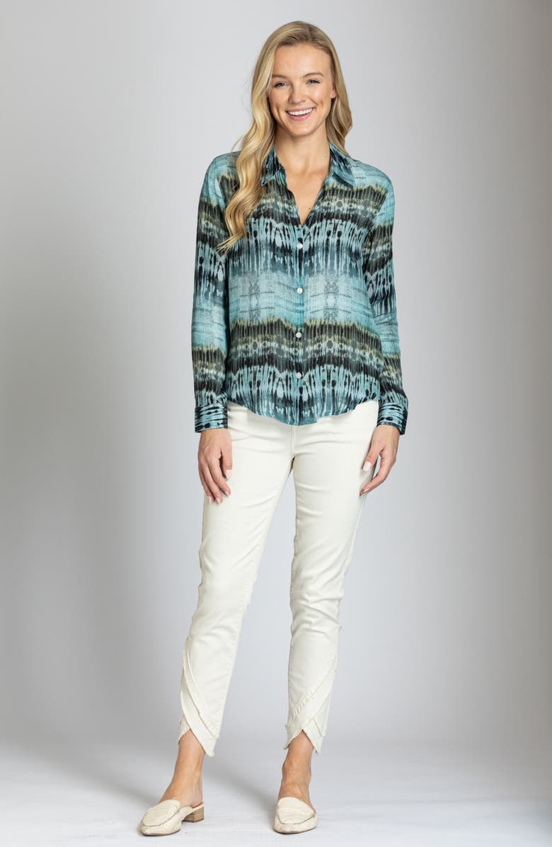 APNY Abstract Print Roll Tab Sleeve Button-Up Shirt, Alternate, color, Bright Blue Multi