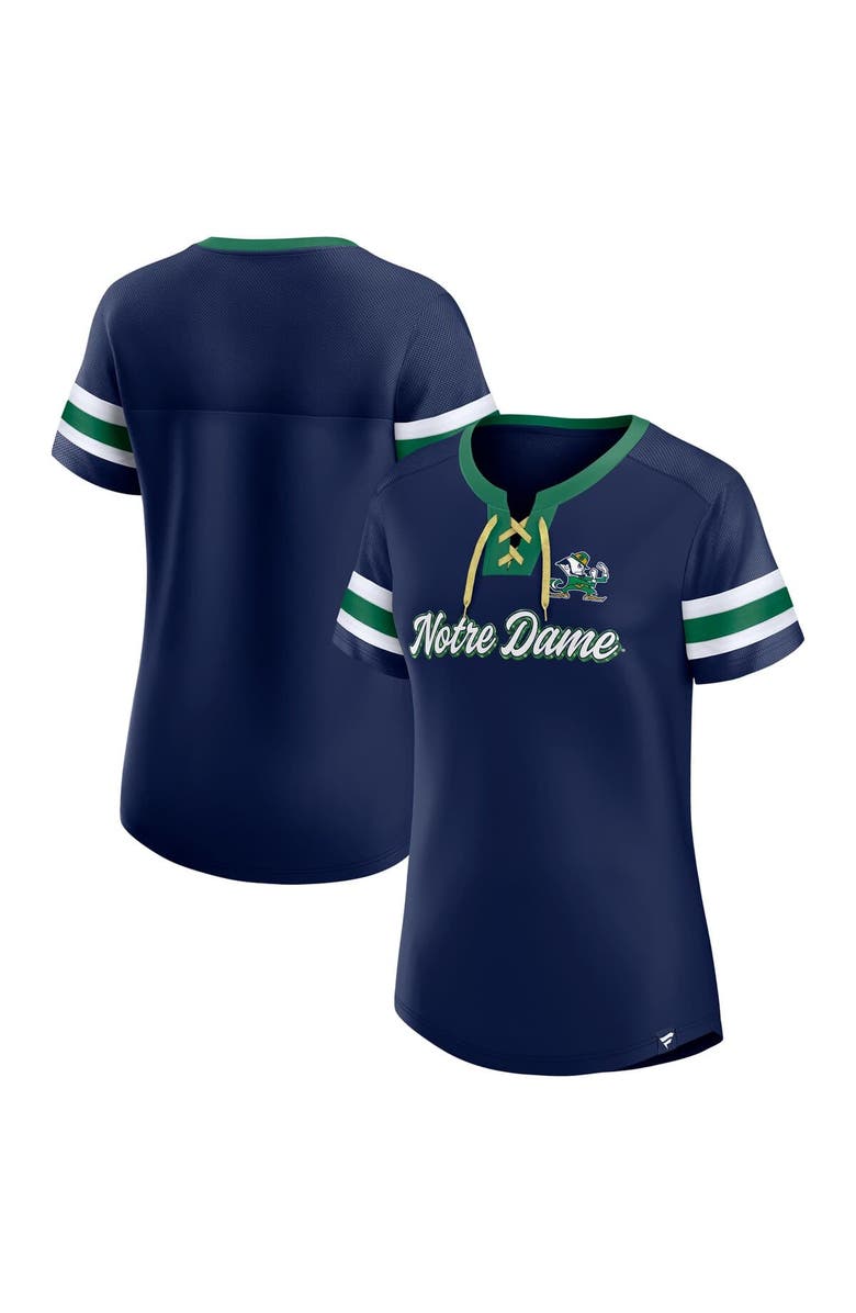 FANATICS Women's Fanatics  Navy Notre Dame Fighting Irish Iconic Athena Lace-Up T-Shirt, Main, color, 