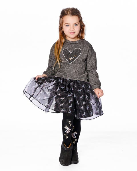 Bi-Material Dress with Mesh Skirt and Heart (Little Kid & Big Kid)