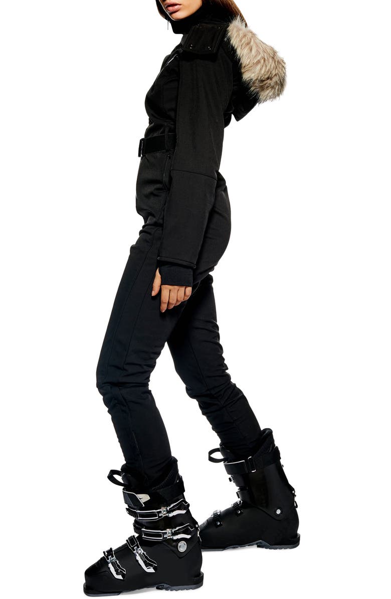 Topshop Faux Fur Trim Snowsuit, Alternate, color, 