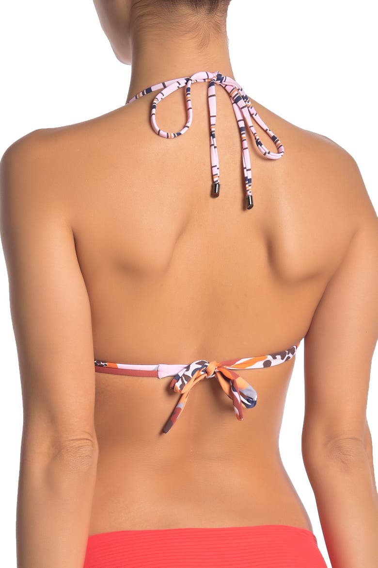 Sepia Bumpy Roads Floral Print Reversible Triangle Bikini Top, Alternate, color, MULTICOLOR