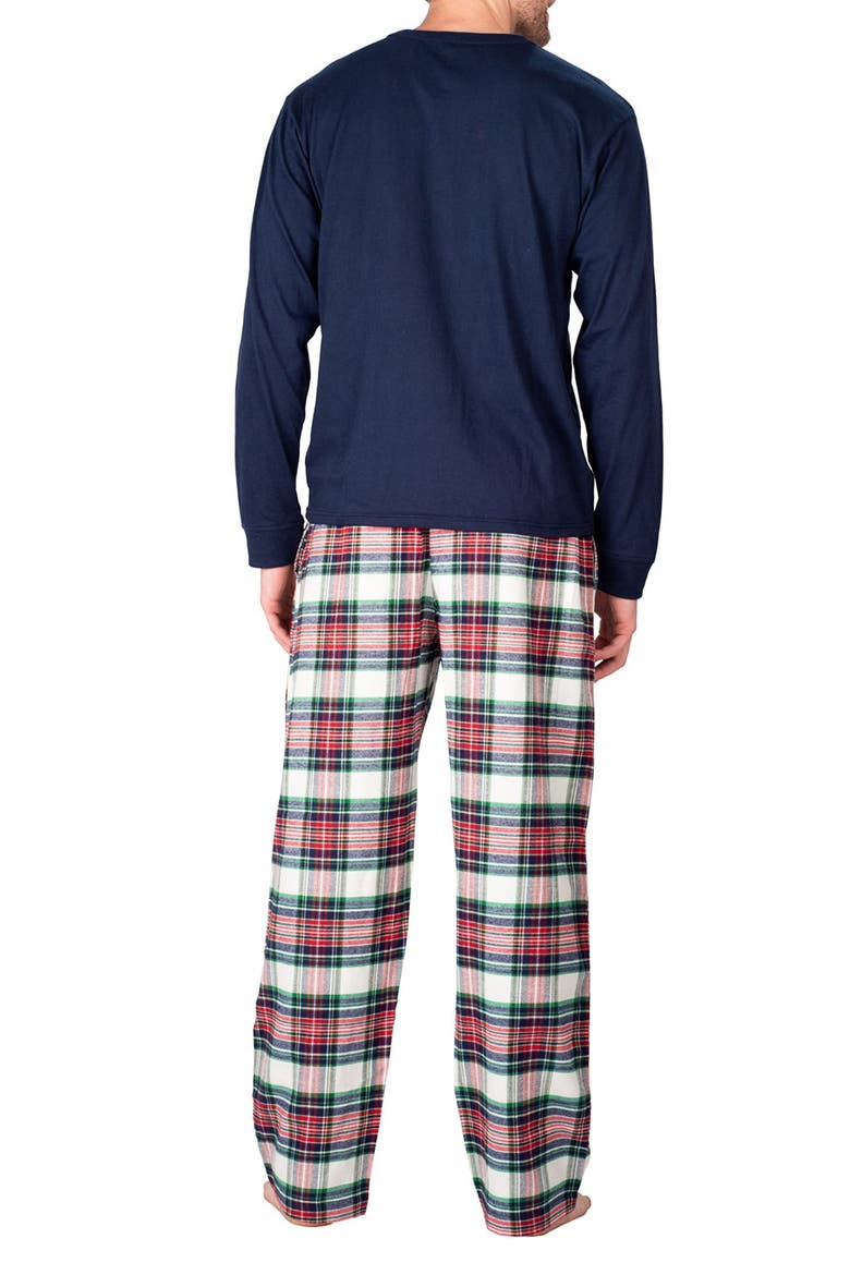 Long Sleeve Crewneck Flannel Pajama Set, Alternate, color, DARK NAVY TARTAN PLAID