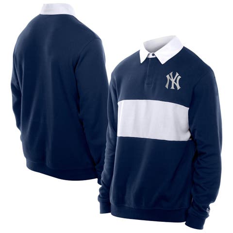 Men's New Era Navy New York Yankees Throwback Prep Colorblock Rugby Polo