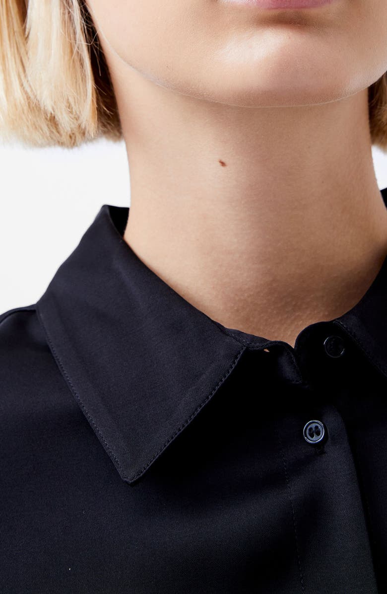 French Connection Ennis Satin Button-Up Shirt, Alternate, color, Black