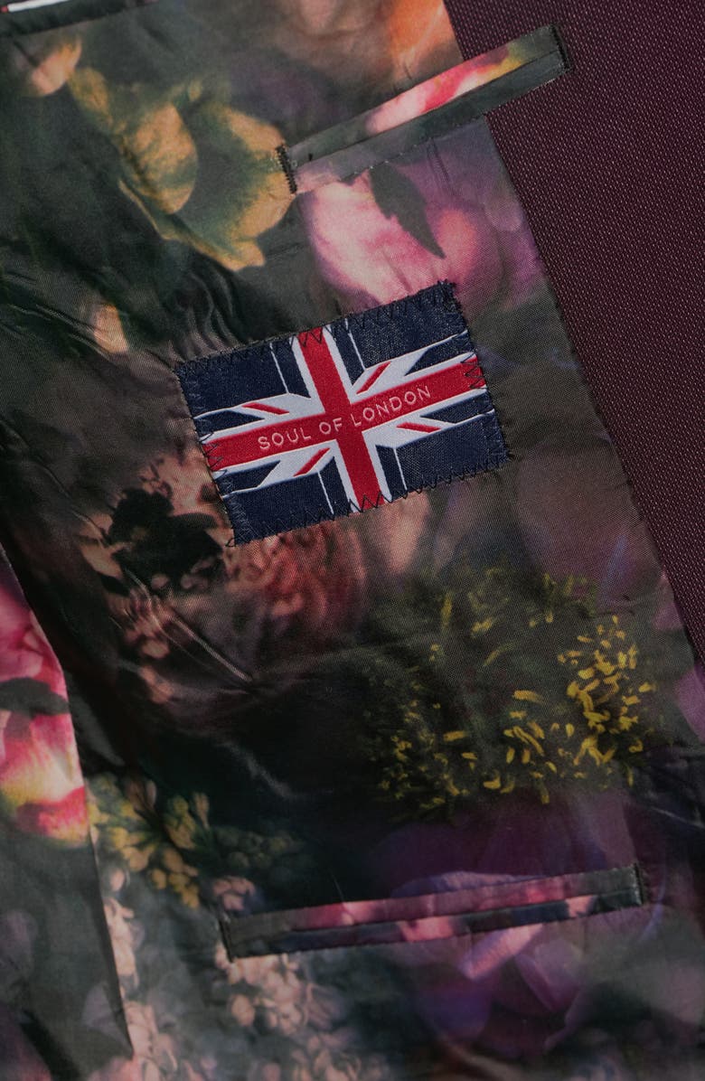 SOUL OF LONDON Solid Two Button Notch Lapel Slim Fit Suit, Alternate, color, Burgundy