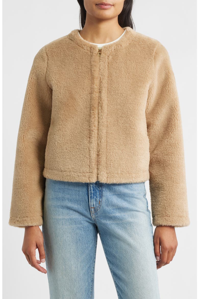 Faux Shearling Crop Jacket, Alternate, color, CAMEL