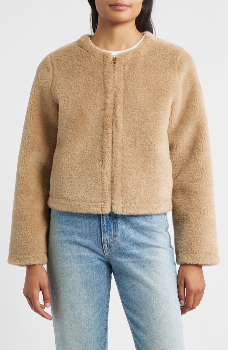 BCBG Faux Shearling Crop Jacket, Alternate, color, Camel