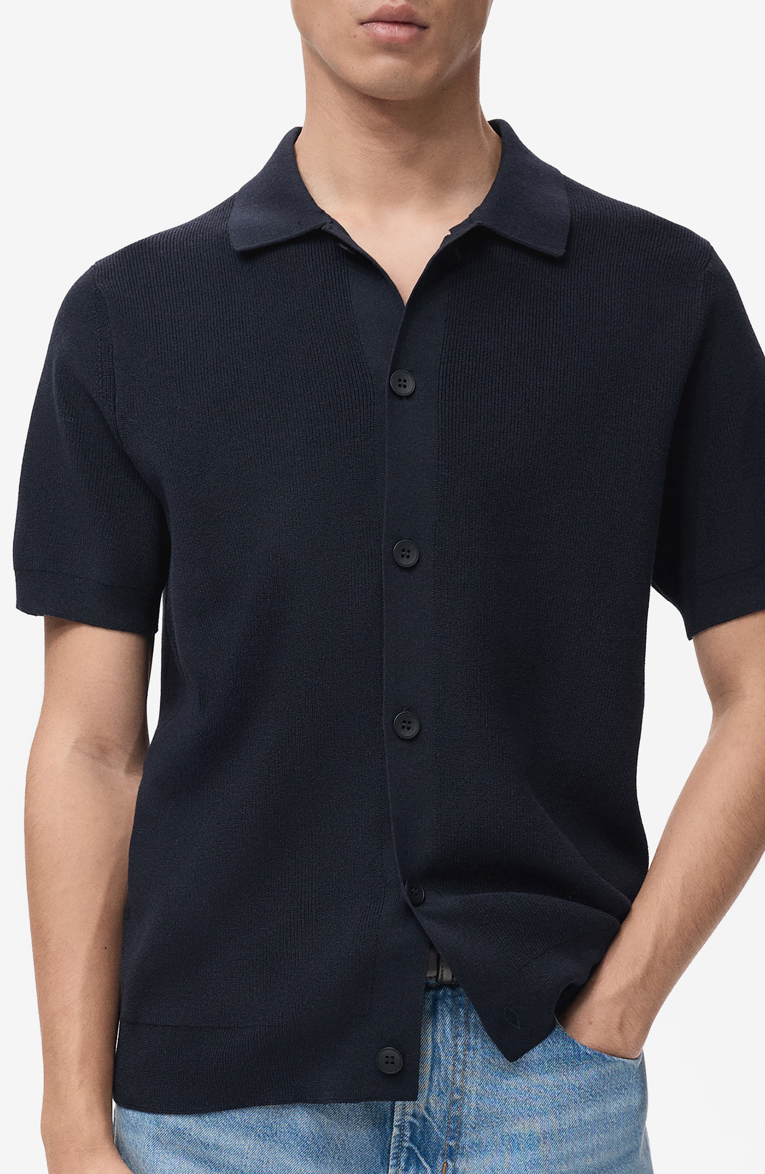 Short Sleeve Knit Button-Up Shirt - image 3