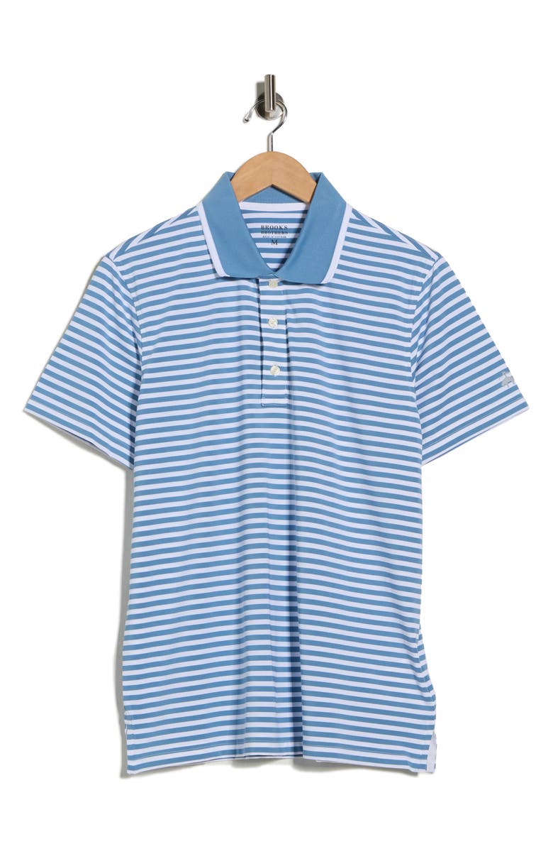 Brooks Brothers Feeder Stripe Knit Performance Polo, Main, color, Blue/ White