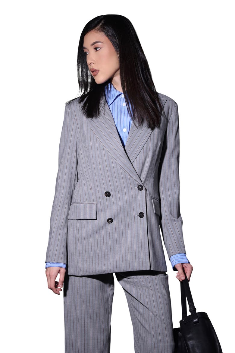 Trista Double Breasted Blazer, Alternate, color, GREY BROWN STRIPE