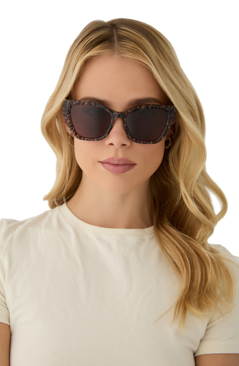 DIFF Evie 54mm Cat Eye Sunglasses, Alternate, color, Animal / Brown