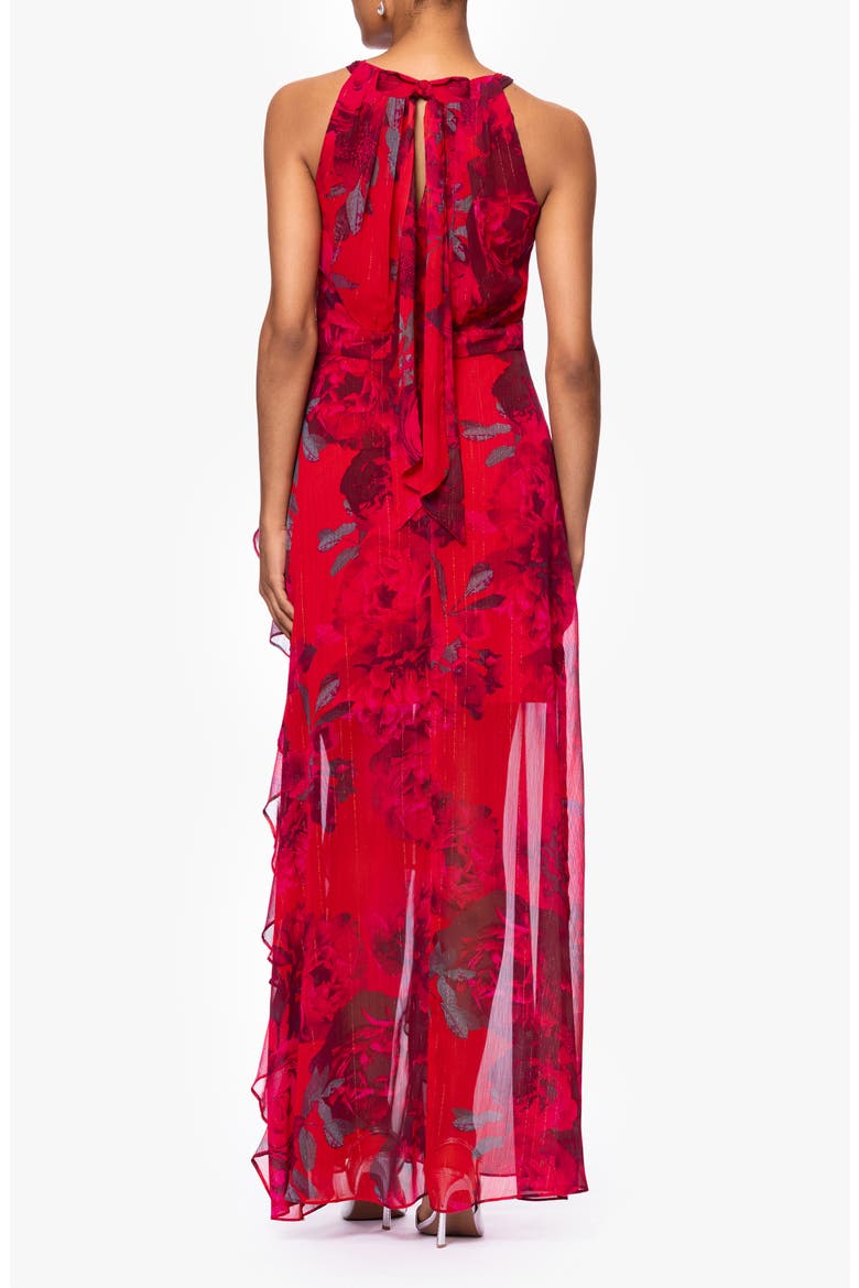Red Rose & Metallic Stripe Sleeveless Gown, Alternate, color, RED/ MULTI