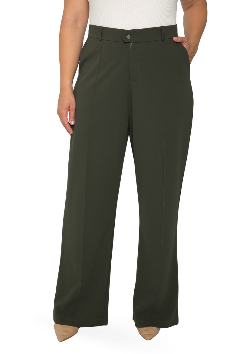 Pintuck Stretch Crepe Wide Leg Trousers, Main, color, OLIVE