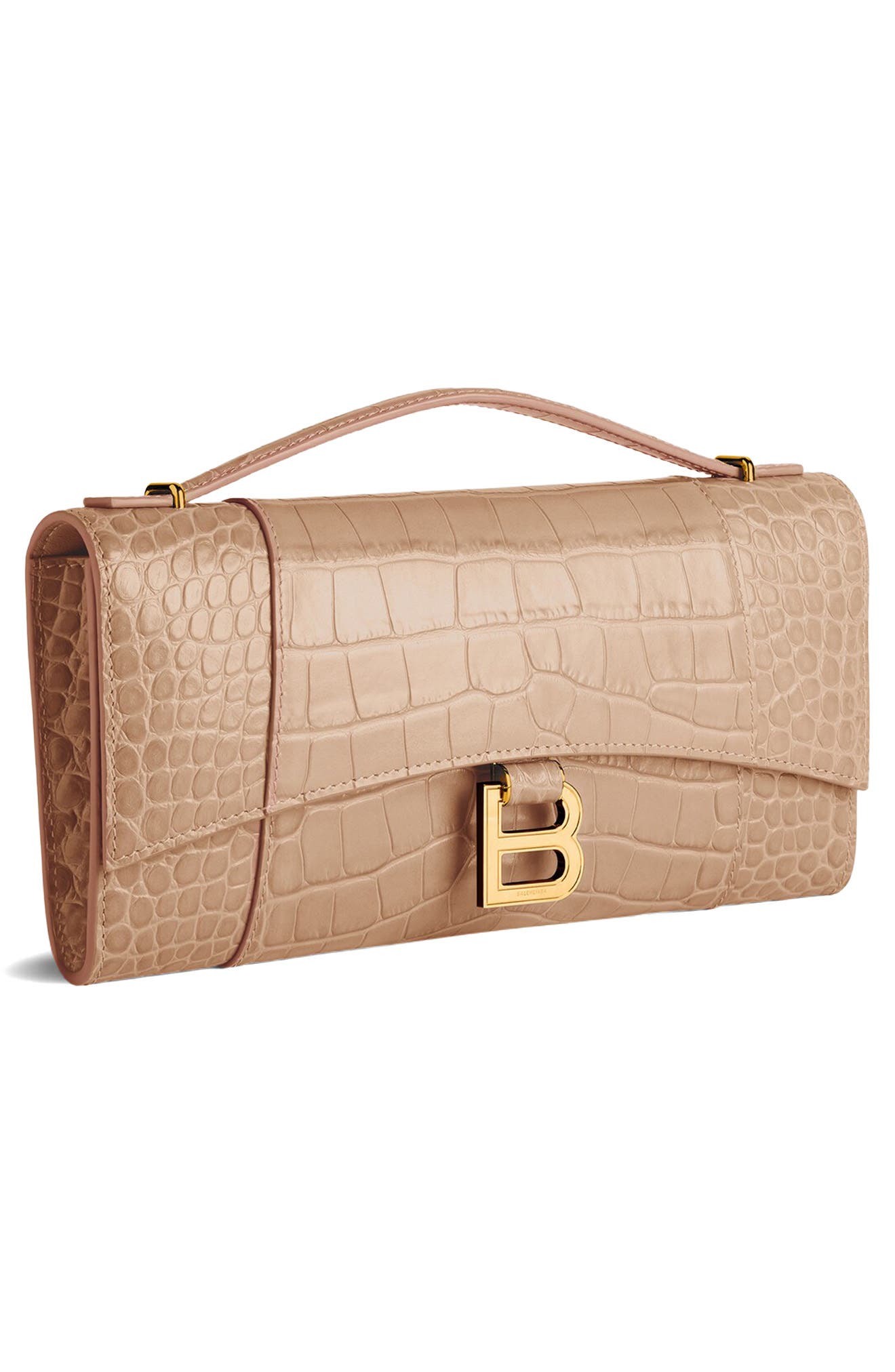 Balenciaga Hourglass Croc Embossed Leather Clutch, Alternate, color, 