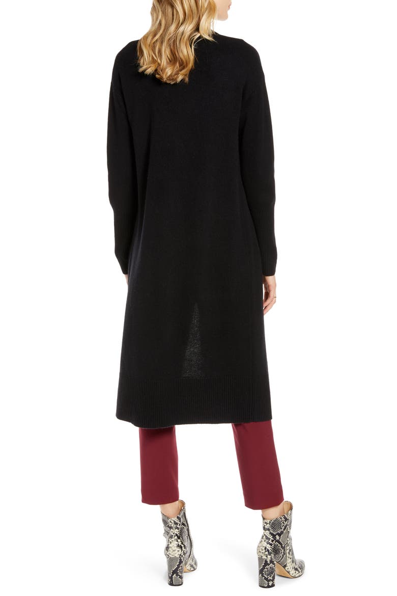 Wool & Cashmere Long Cardigan, Alternate, color, BLACK